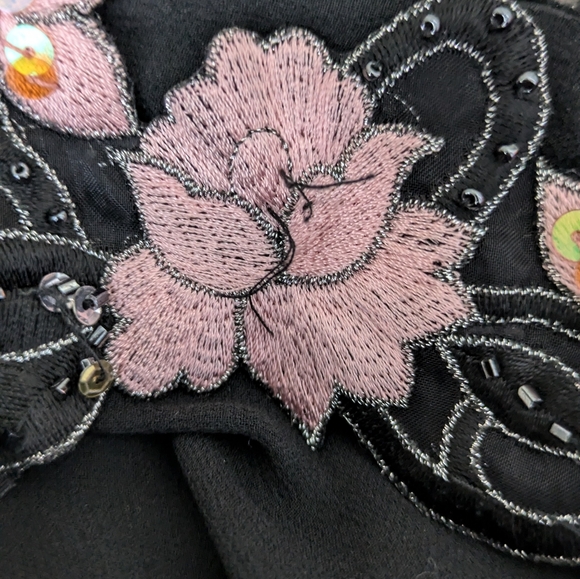 Vintage Cache Black Pink Silk Asymmetrical Floral Beaded Slip Dress - Picture 12 of 12